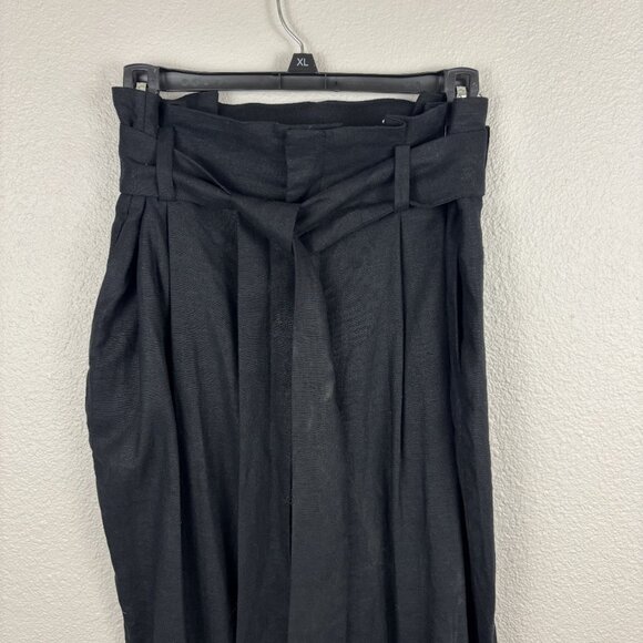 ON 34th Womens Black High Waist Pleated Ankel Wide Leg Paperbag Pants Size 12 - Picture 3 of 10
